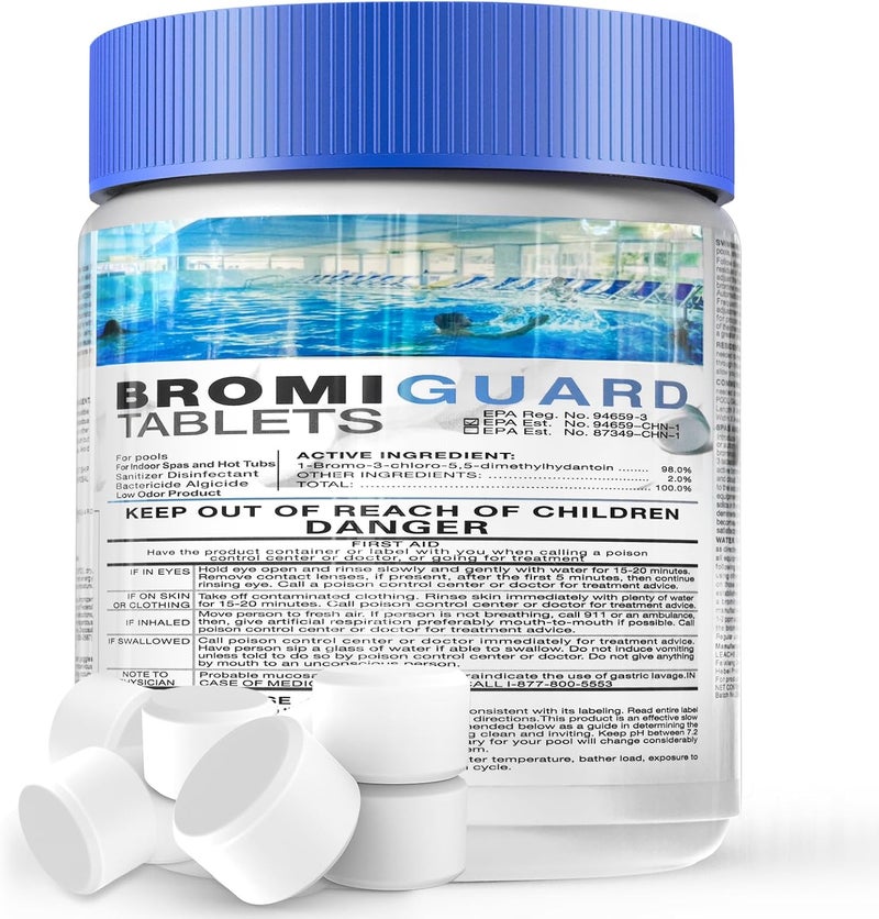BROMIGUARD أقراص البروم لحمام السبا 1 رطل 4 أرطال 6 أرطال أقراص 1 بوصة أقراص برومينية معززة تقضي على البكتيريا والطحالب شعور بالماء الناعم بدون رائحة الكلور مطهر كيميائي (1 رطل) - Image 1